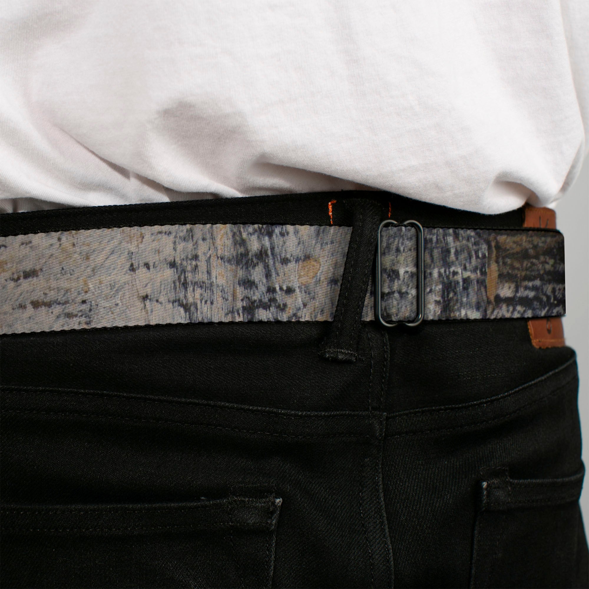 BD Wings Logo CLOSE-UP Full Color Black Silver Seatbelt Belt - Rustic Concrete Panels Webbing Seatbelt Belts Buckle-Down