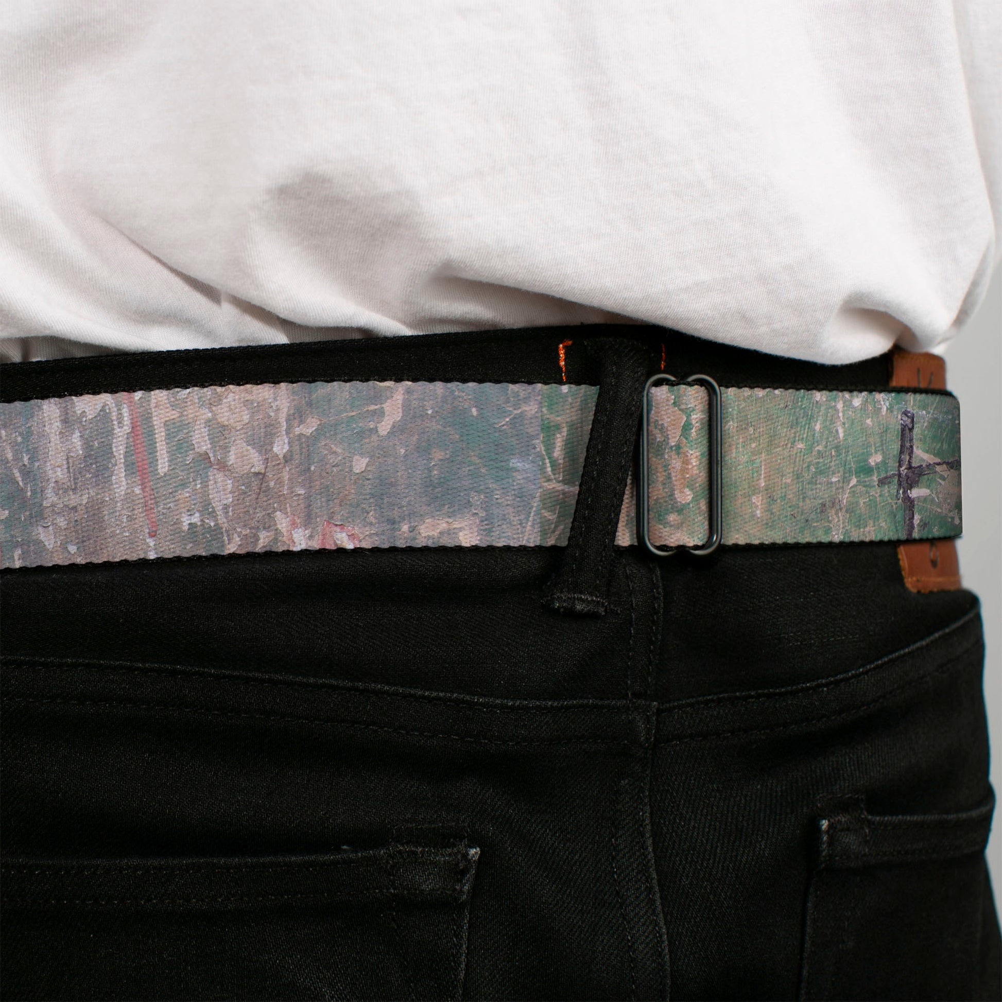 BD Wings Logo CLOSE-UP Full Color Black Silver Seatbelt Belt - Rustic Concrete Panels2 Webbing Seatbelt Belts Buckle-Down