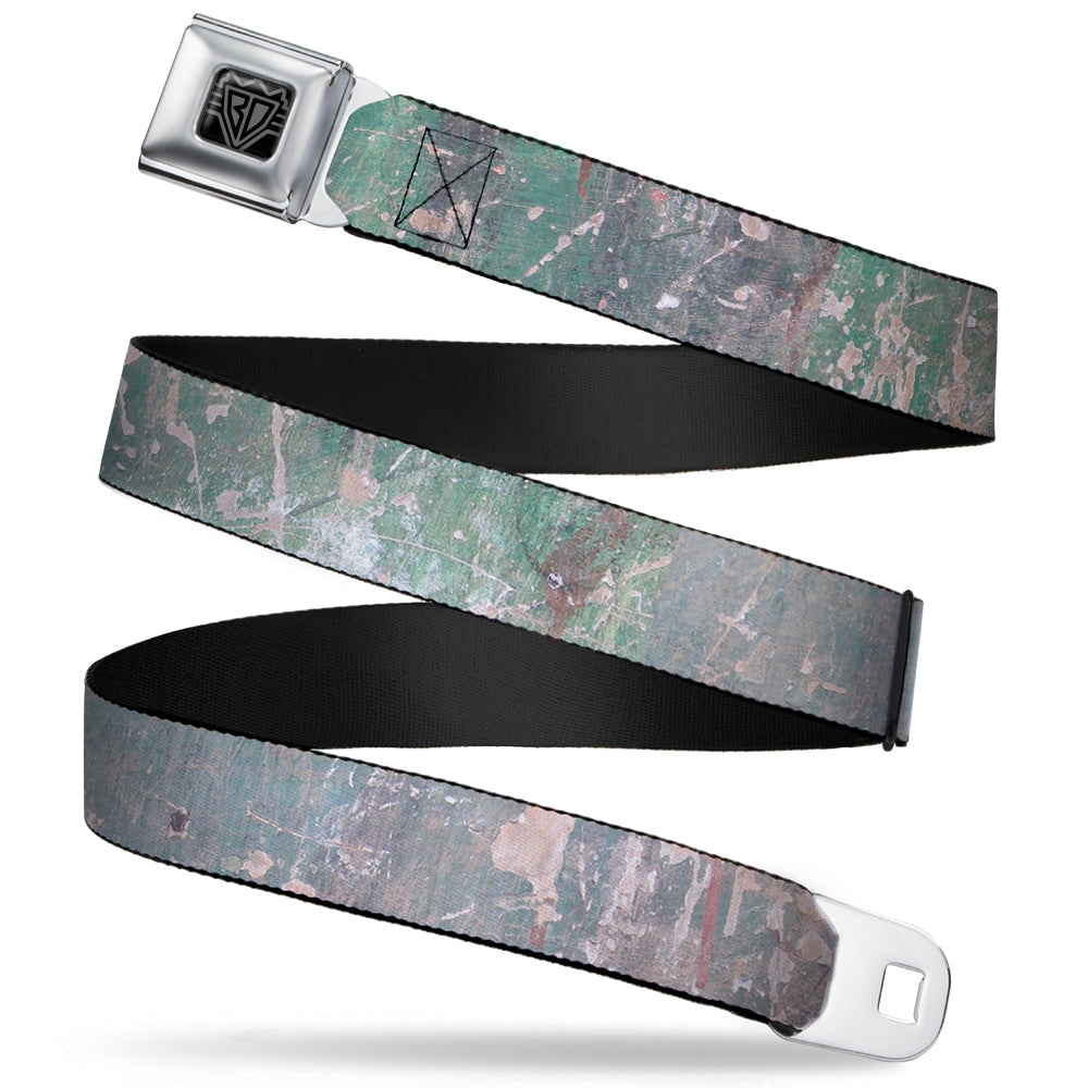 BD Wings Logo CLOSE-UP Full Color Black Silver Seatbelt Belt - Rustic Concrete Panels2 Webbing Seatbelt Belts Buckle-Down