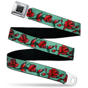 BD Wings Logo CLOSE-UP Black/Silver Seatbelt Belt - Red Rose Chain Green Webbing Seatbelt Belts Buckle-Down