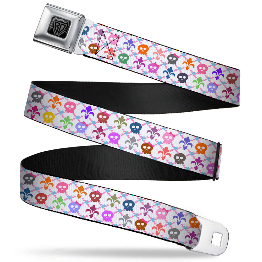 BD Wings Logo CLOSE-UP Full Color Black Silver Seatbelt Belt - Skull & Fleur-de-Lis White/Multi Color Webbing Seatbelt Belts Buckle-Down