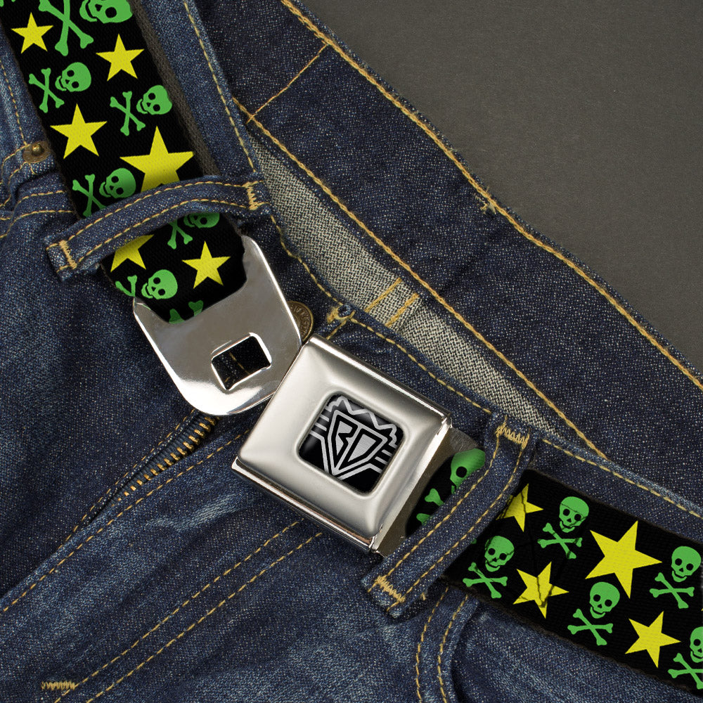 BD Wings Logo CLOSE-UP Full Color Black Silver Seatbelt Belt - Skulls & Stars Black/Green/Yellow Webbing Seatbelt Belts Buckle-Down