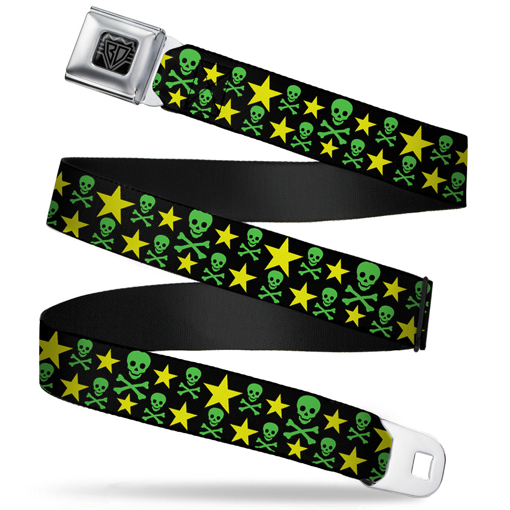 BD Wings Logo CLOSE-UP Full Color Black Silver Seatbelt Belt - Skulls & Stars Black/Green/Yellow Webbing Seatbelt Belts Buckle-Down