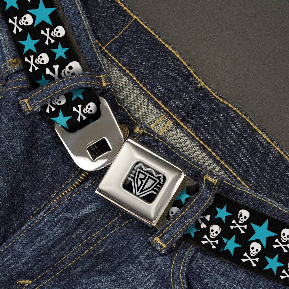 BD Wings Logo CLOSE-UP Full Color Black Silver Seatbelt Belt - Skulls & Stars Black/White/Blue Webbing Seatbelt Belts Buckle-Down