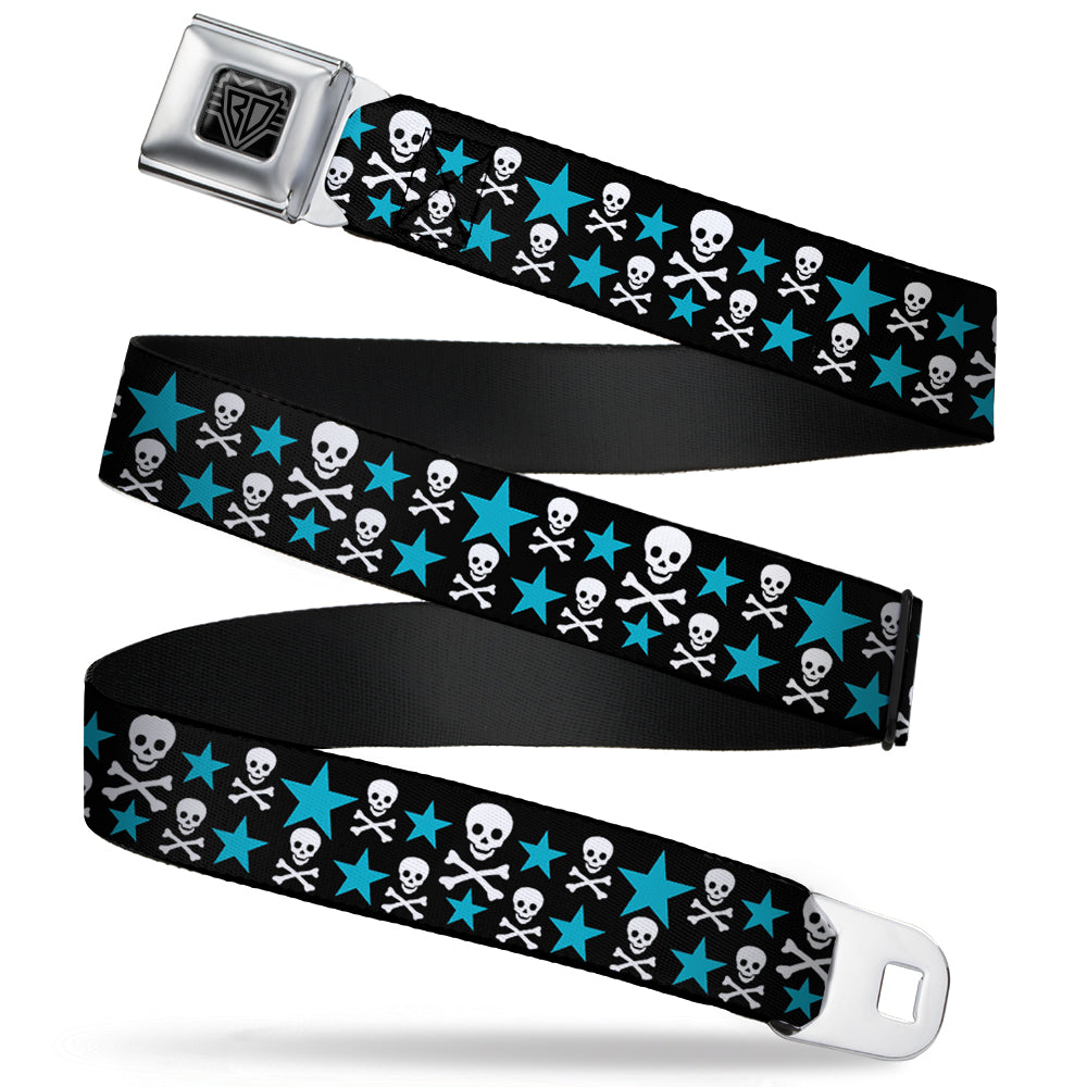 BD Wings Logo CLOSE-UP Full Color Black Silver Seatbelt Belt - Skulls & Stars Black/White/Blue Webbing Seatbelt Belts Buckle-Down