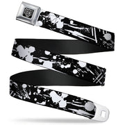 BD Wings Logo CLOSE-UP Full Color Black Silver Seatbelt Belt - Splatter Black/White Webbing Seatbelt Belts Buckle-Down