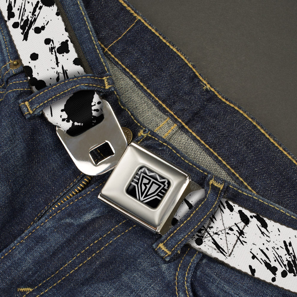 BD Wings Logo CLOSE-UP Full Color Black Silver Seatbelt Belt - Splatter White/Black Webbing Seatbelt Belts Buckle-Down