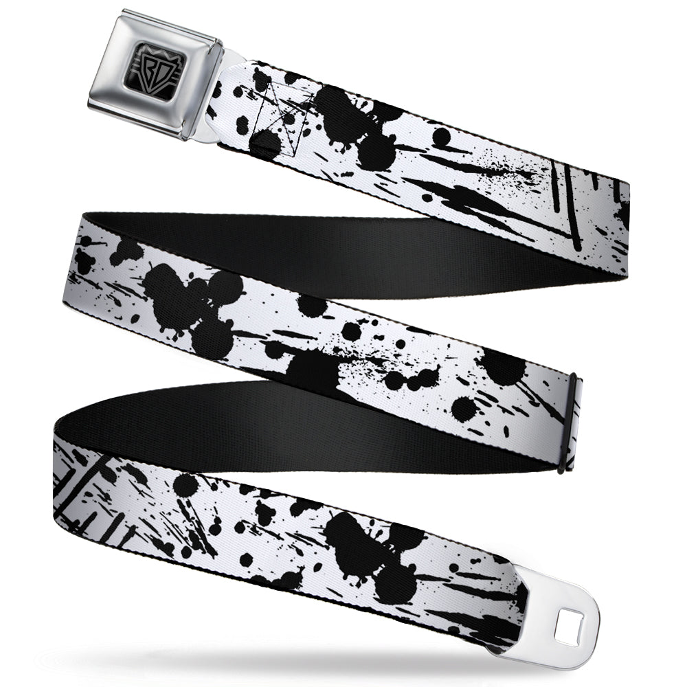 BD Wings Logo CLOSE-UP Full Color Black Silver Seatbelt Belt - Splatter White/Black Webbing Seatbelt Belts Buckle-Down
