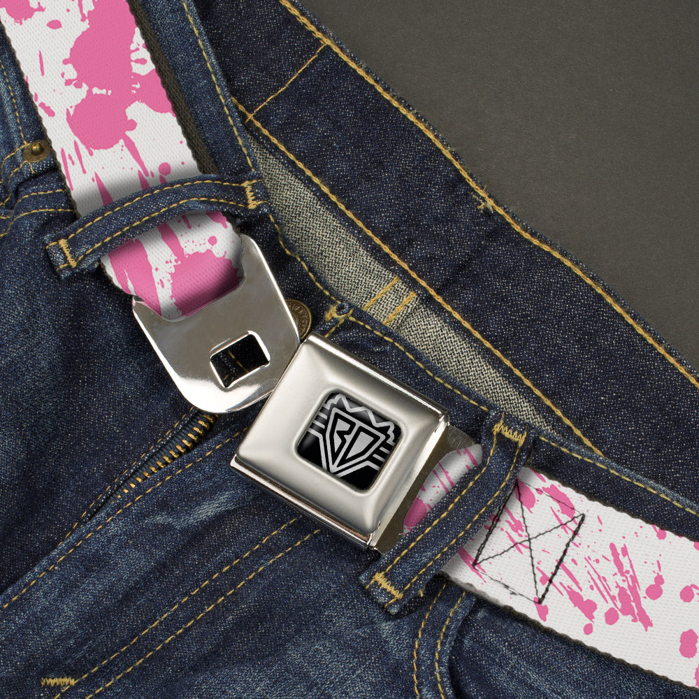BD Wings Logo CLOSE-UP Full Color Black Silver Seatbelt Belt - Splatter White/Pink Webbing Seatbelt Belts Buckle-Down