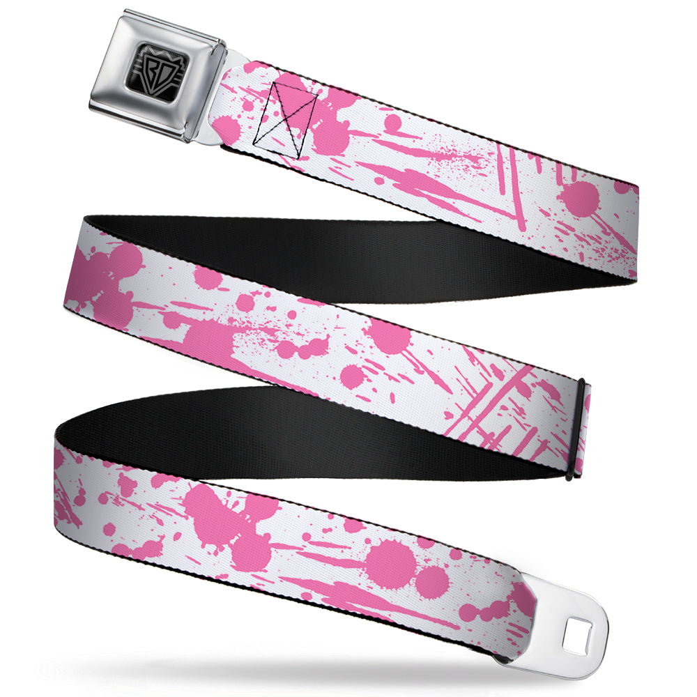 BD Wings Logo CLOSE-UP Full Color Black Silver Seatbelt Belt - Splatter White/Pink Webbing Seatbelt Belts Buckle-Down