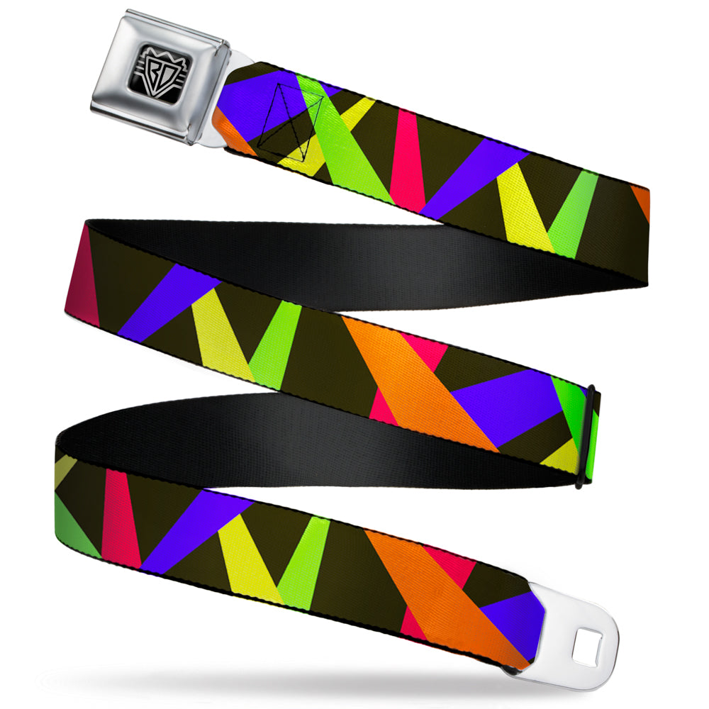 BD Wings Logo CLOSE-UP Full Color Black Silver Seatbelt Belt - Spotlight Black/Multi Neon Webbing Seatbelt Belts Buckle-Down