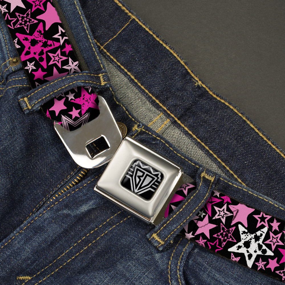 BD Wings Logo CLOSE-UP Full Color Black Silver Seatbelt Belt - Stargazer Black/Pink Webbing Seatbelt Belts Buckle-Down