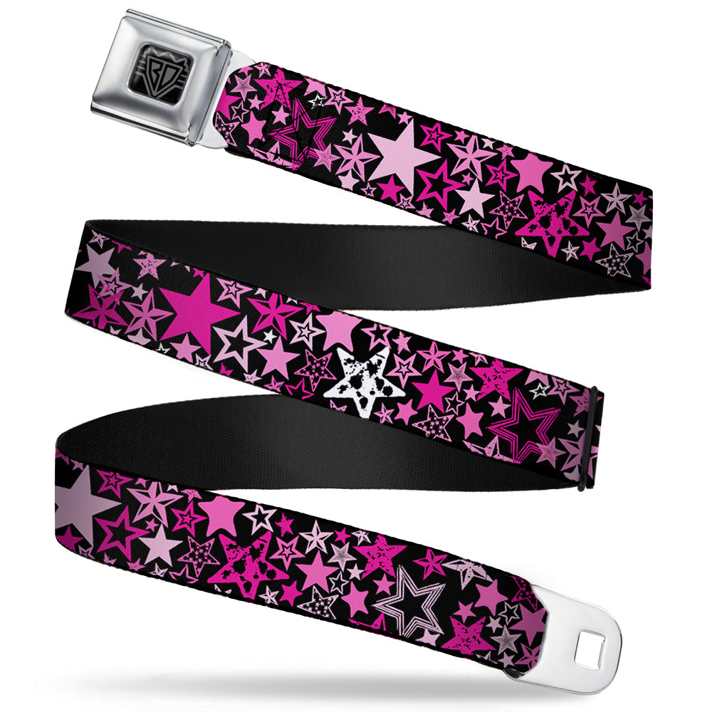 BD Wings Logo CLOSE-UP Full Color Black Silver Seatbelt Belt - Stargazer Black/Pink Webbing Seatbelt Belts Buckle-Down