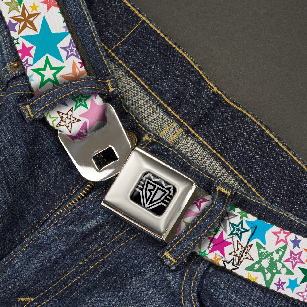 BD Wings Logo CLOSE-UP Full Color Black Silver Seatbelt Belt - Stargazer White/Multi Color Webbing Seatbelt Belts Buckle-Down
