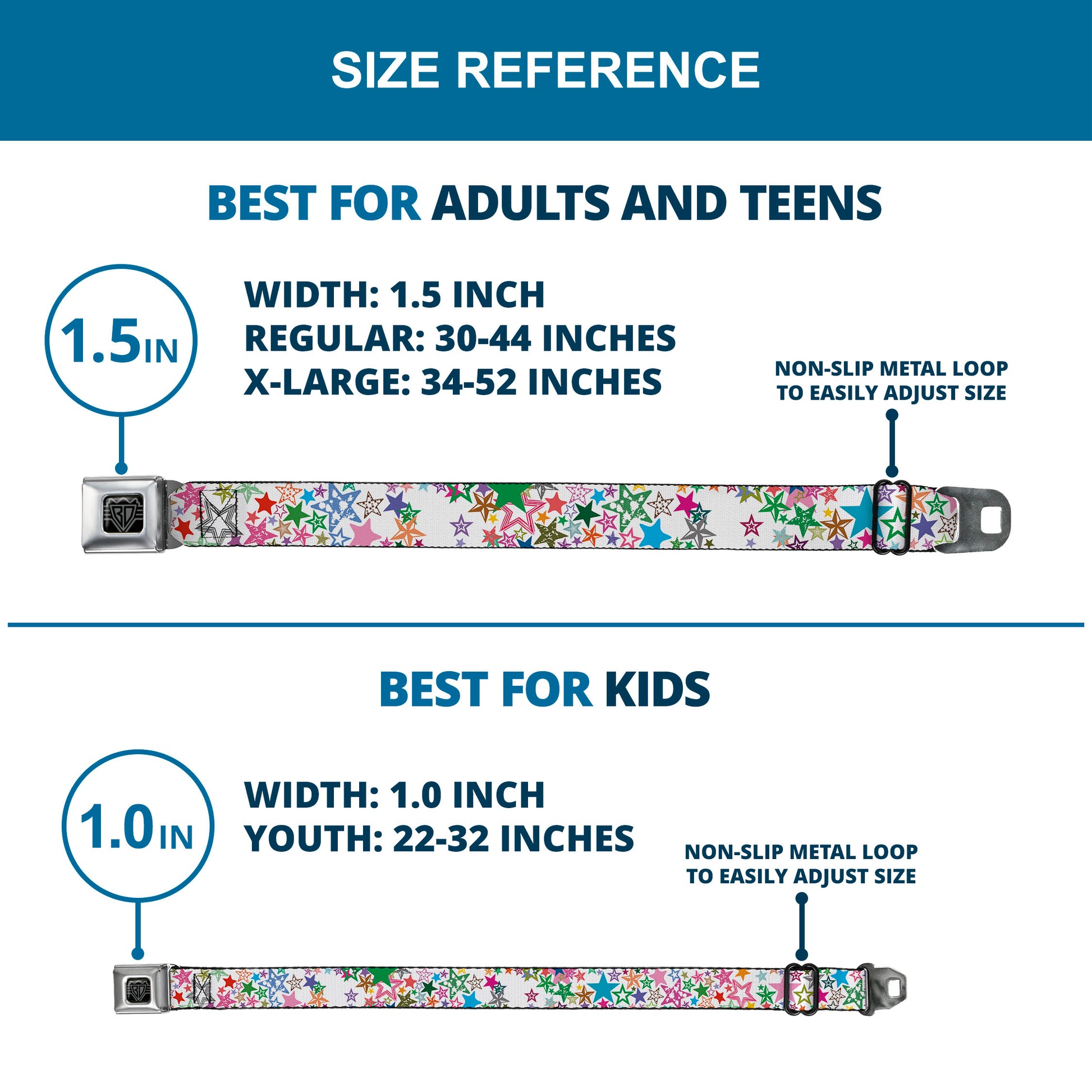 BD Wings Logo CLOSE-UP Full Color Black Silver Seatbelt Belt - Stargazer White/Multi Color Webbing Seatbelt Belts Buckle-Down