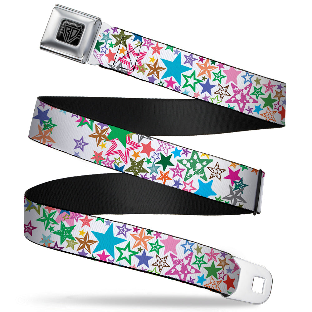BD Wings Logo CLOSE-UP Full Color Black Silver Seatbelt Belt - Stargazer White/Multi Color Webbing Seatbelt Belts Buckle-Down