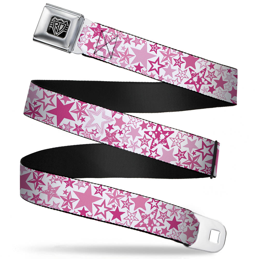 BD Wings Logo CLOSE-UP Full Color Black Silver Seatbelt Belt - Stargazer White/Pink Webbing Seatbelt Belts Buckle-Down
