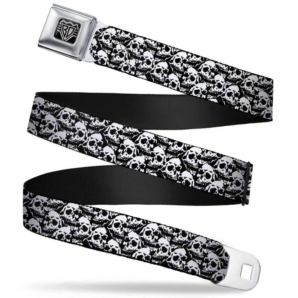BD Wings Logo CLOSE-UP Full Color Black Silver Seatbelt Belt - Skull Yard Black/White Webbing Seatbelt Belts Buckle-Down