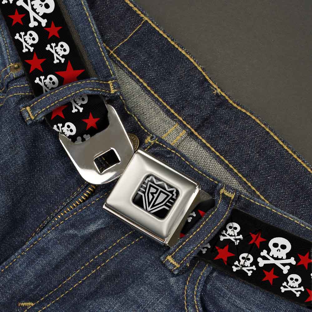 BD Wings Logo CLOSE-UP Full Color Black Silver Seatbelt Belt - Skulls & Stars Black/White/Red Webbing Seatbelt Belts Buckle-Down