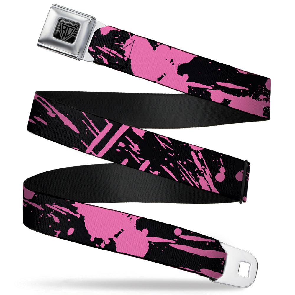 BD Wings Logo CLOSE-UP Full Color Black Silver Seatbelt Belt - Splatter Black/Pink Webbing Seatbelt Belts Buckle-Down