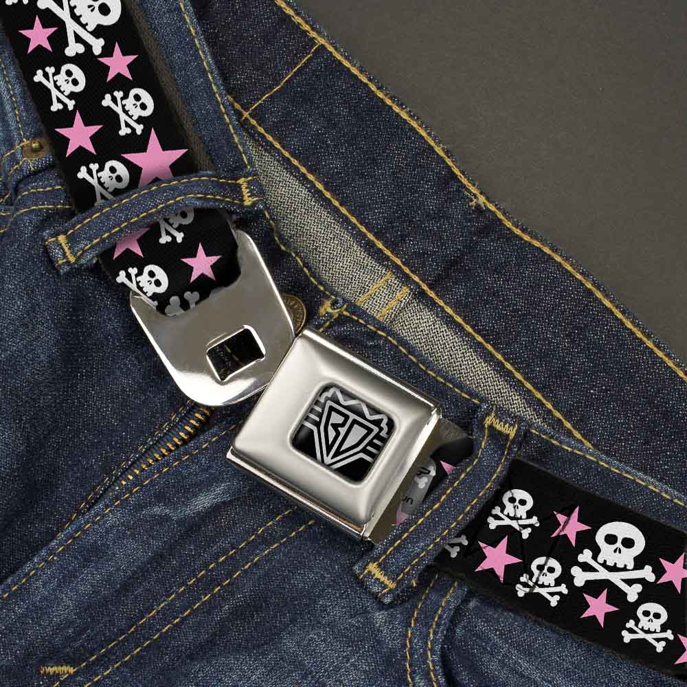 BD Wings Logo CLOSE-UP Full Color Black Silver Seatbelt Belt - Skulls & Stars Black/White/Pink Webbing Seatbelt Belts Buckle-Down