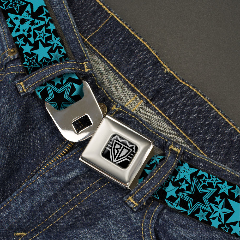 BD Wings Logo CLOSE-UP Full Color Black Silver Seatbelt Belt - Stargazer Black/Blue Webbing Seatbelt Belts Buckle-Down