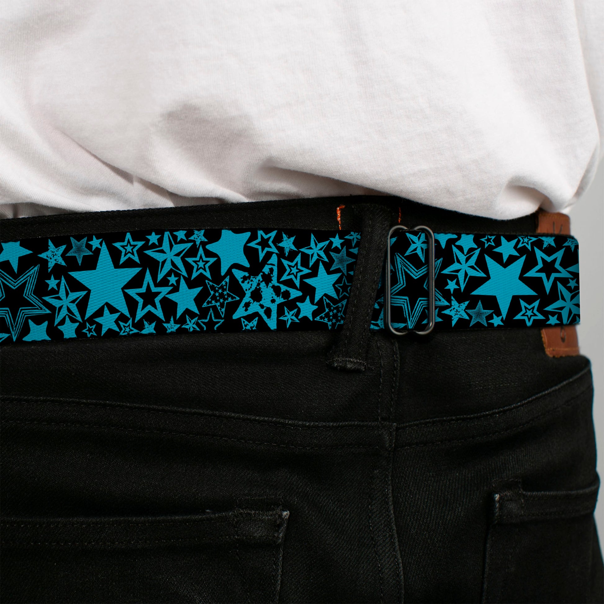 BD Wings Logo CLOSE-UP Full Color Black Silver Seatbelt Belt - Stargazer Black/Blue Webbing Seatbelt Belts Buckle-Down