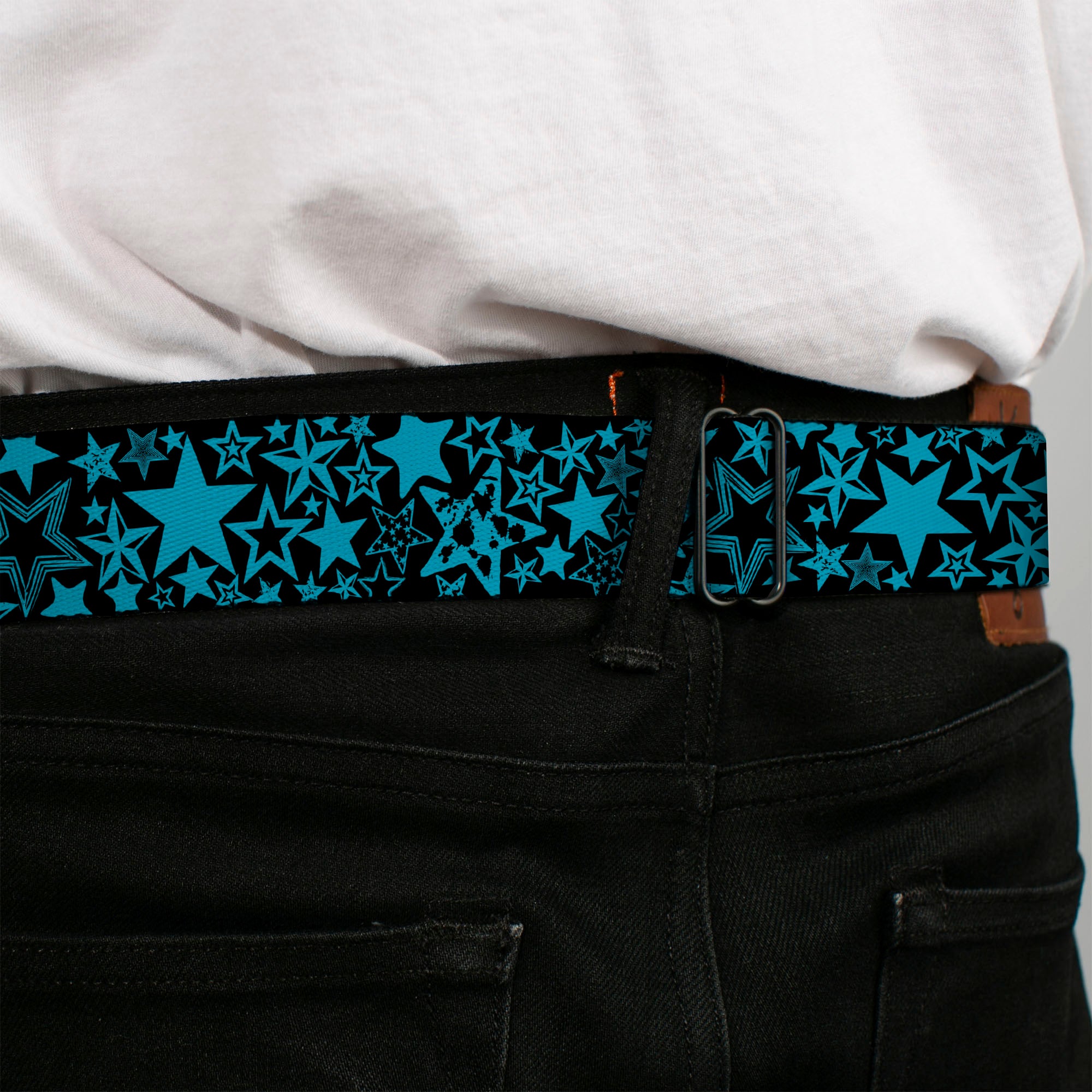 BD Wings Logo CLOSE-UP Full Color Black Silver Seatbelt Belt - Stargazer Black/Blue Webbing Seatbelt Belts Buckle-Down
