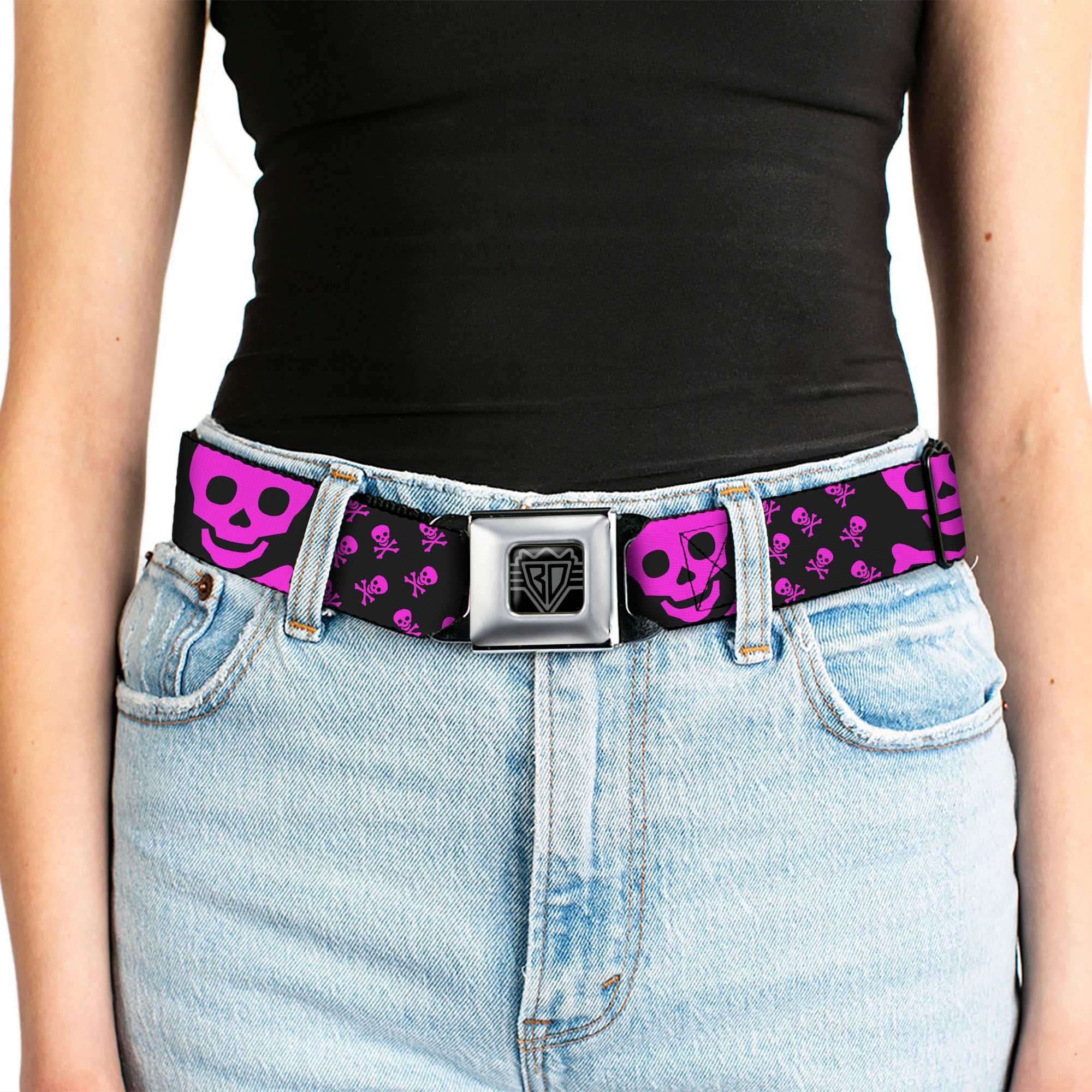 BD Wings Logo CLOSE-UP Full Color Black Silver Seatbelt Belt - Skull w/Babies Black/Fuchsia Webbing Seatbelt Belts Buckle-Down