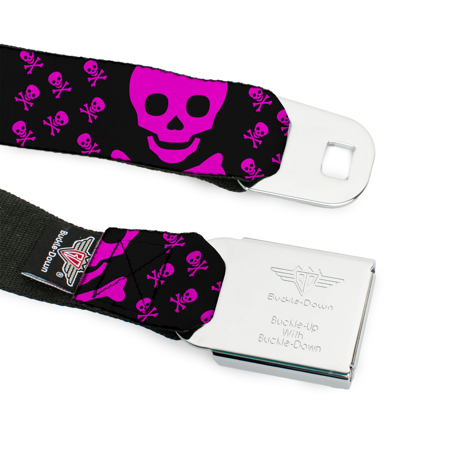 BD Wings Logo CLOSE-UP Full Color Black Silver Seatbelt Belt - Skull w/Babies Black/Fuchsia Webbing Seatbelt Belts Buckle-Down