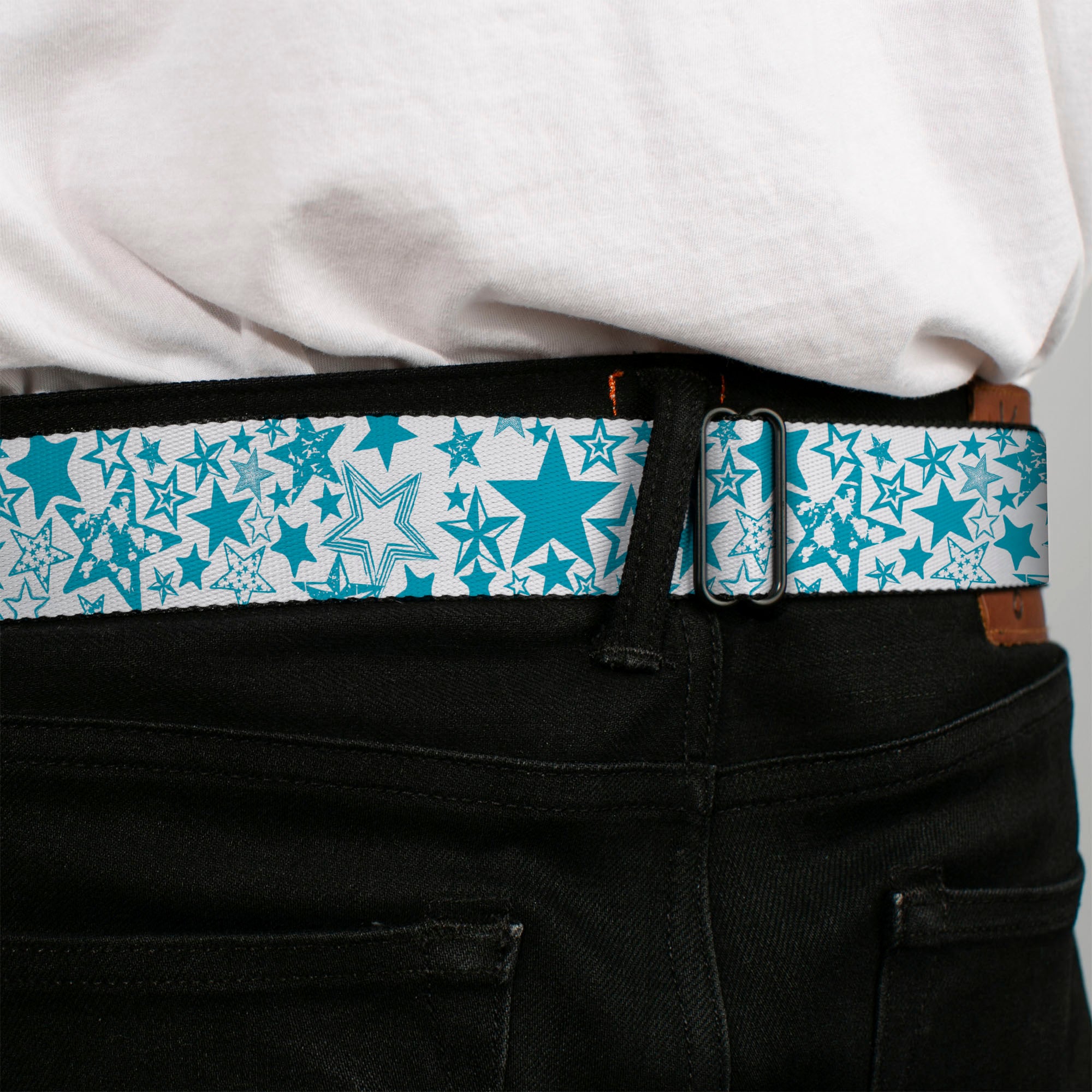 BD Wings Logo CLOSE-UP Full Color Black Silver Seatbelt Belt - Stargazer White/Blue Webbing Seatbelt Belts Buckle-Down