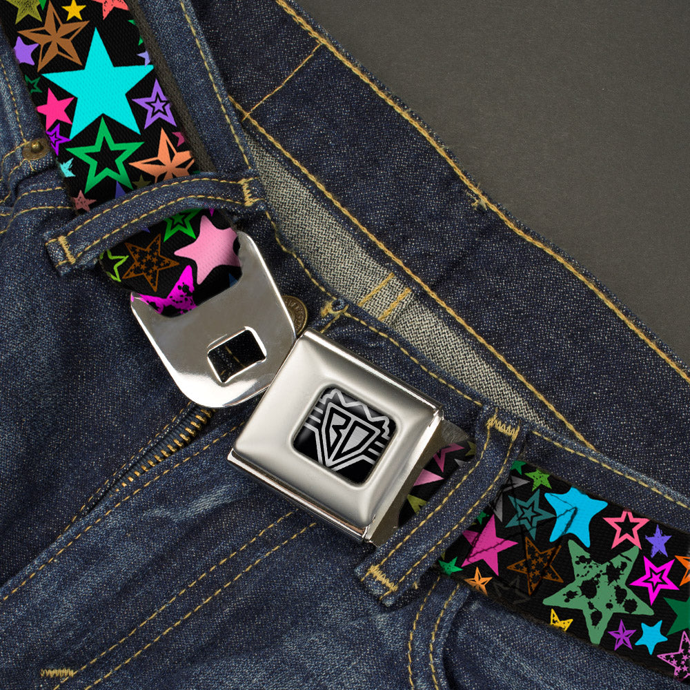 BD Wings Logo CLOSE-UP Full Color Black Silver Seatbelt Belt - Stargazer Black/Multi Color Webbing Seatbelt Belts Buckle-Down