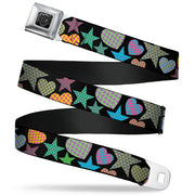 BD Wings Logo CLOSE-UP Full Color Black Silver Seatbelt Belt - Stars-In Hearts-In Stars Black/Multi Webbing Seatbelt Belts Buckle-Down