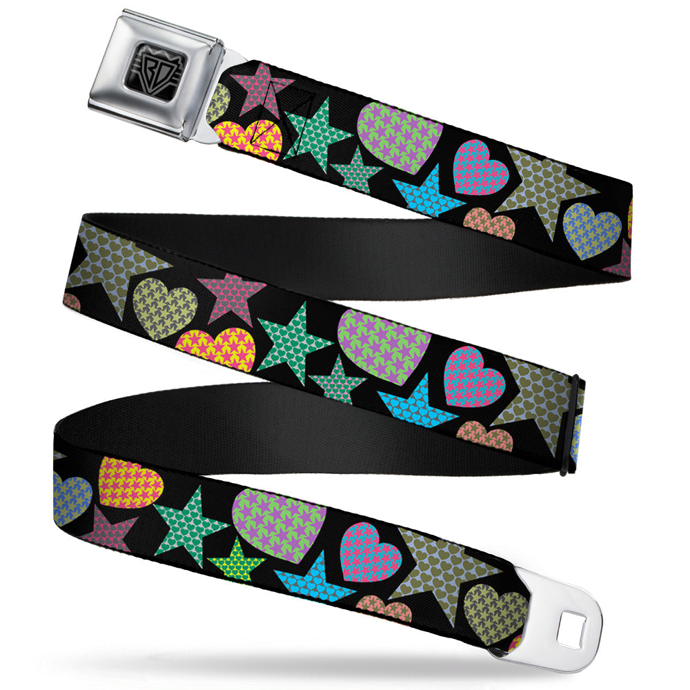 BD Wings Logo CLOSE-UP Full Color Black Silver Seatbelt Belt - Stars-In Hearts-In Stars Black/Multi Webbing Seatbelt Belts Buckle-Down