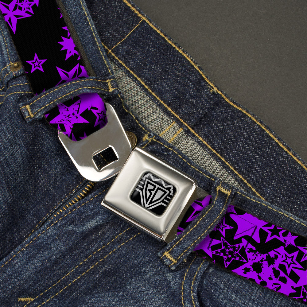 BD Wings Logo CLOSE-UP Full Color Black Silver Seatbelt Belt - Stargazer Black/Purple Webbing Seatbelt Belts Buckle-Down