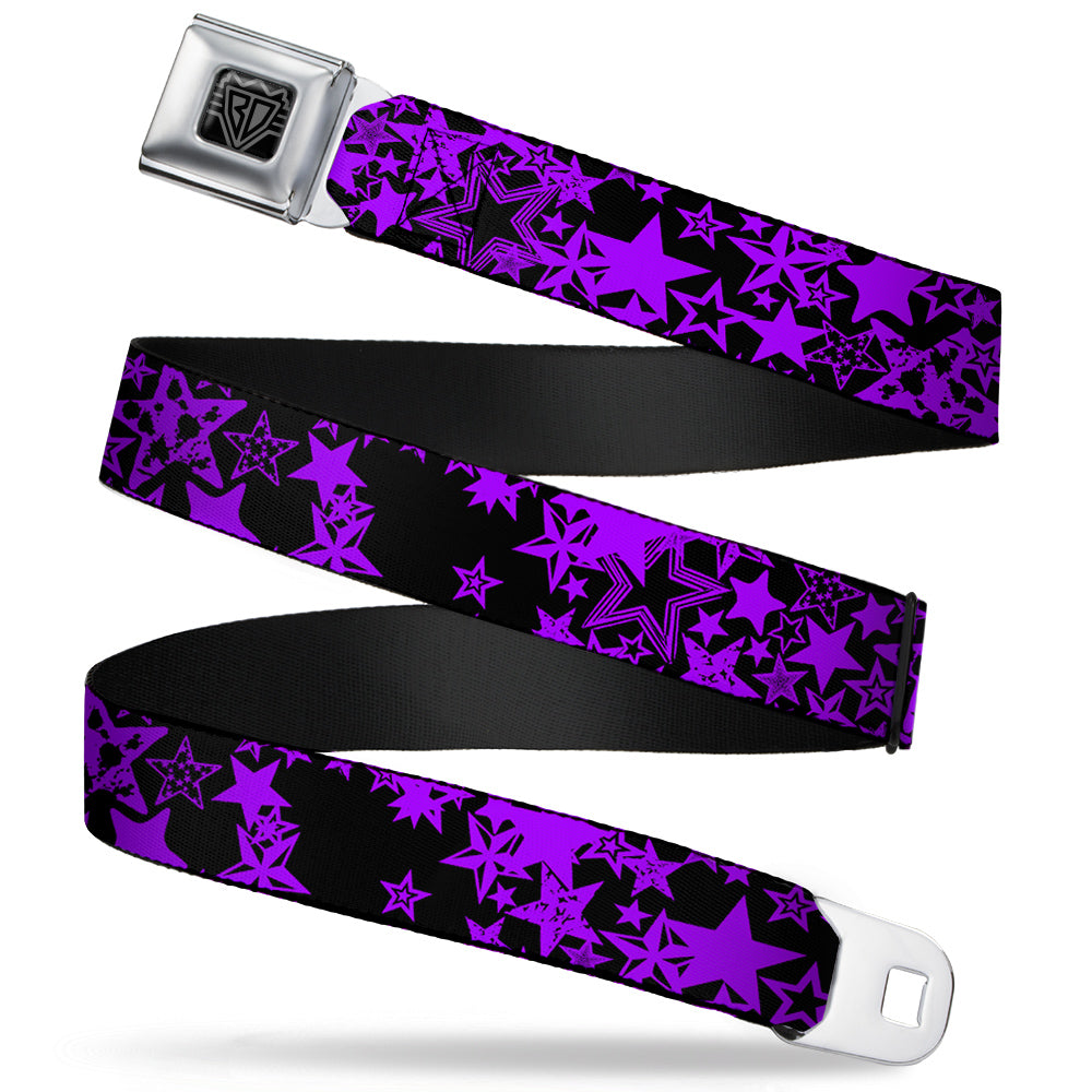 BD Wings Logo CLOSE-UP Full Color Black Silver Seatbelt Belt - Stargazer Black/Purple Webbing Seatbelt Belts Buckle-Down