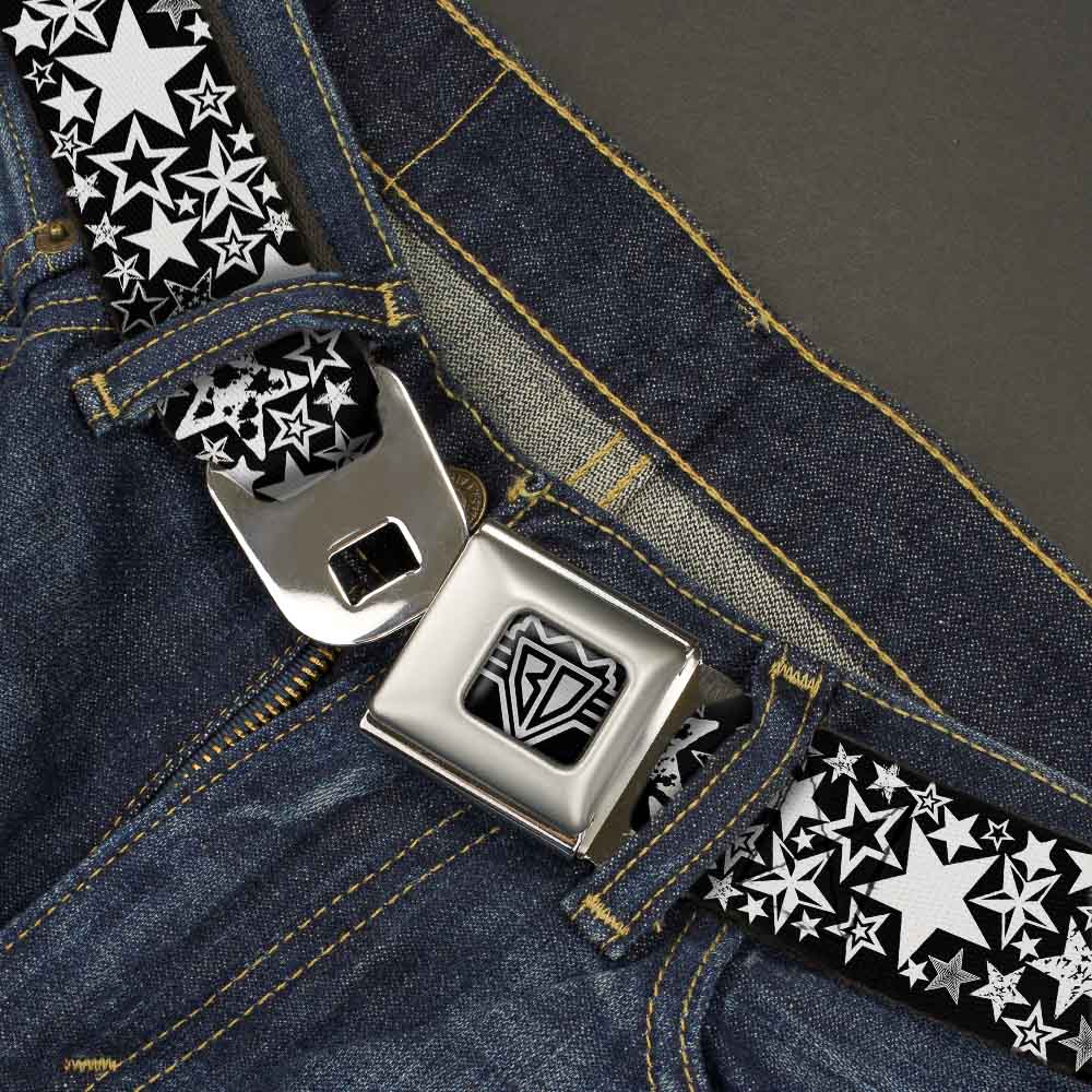 BD Wings Logo CLOSE-UP Full Color Black Silver Seatbelt Belt - Stargazer Black/White Webbing Seatbelt Belts Buckle-Down