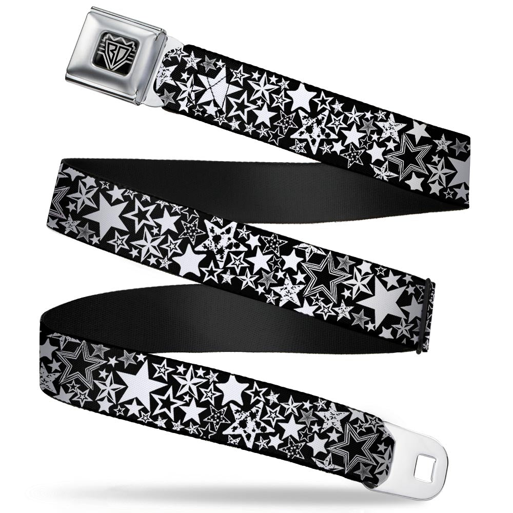 BD Wings Logo CLOSE-UP Full Color Black Silver Seatbelt Belt - Stargazer Black/White Webbing Seatbelt Belts Buckle-Down