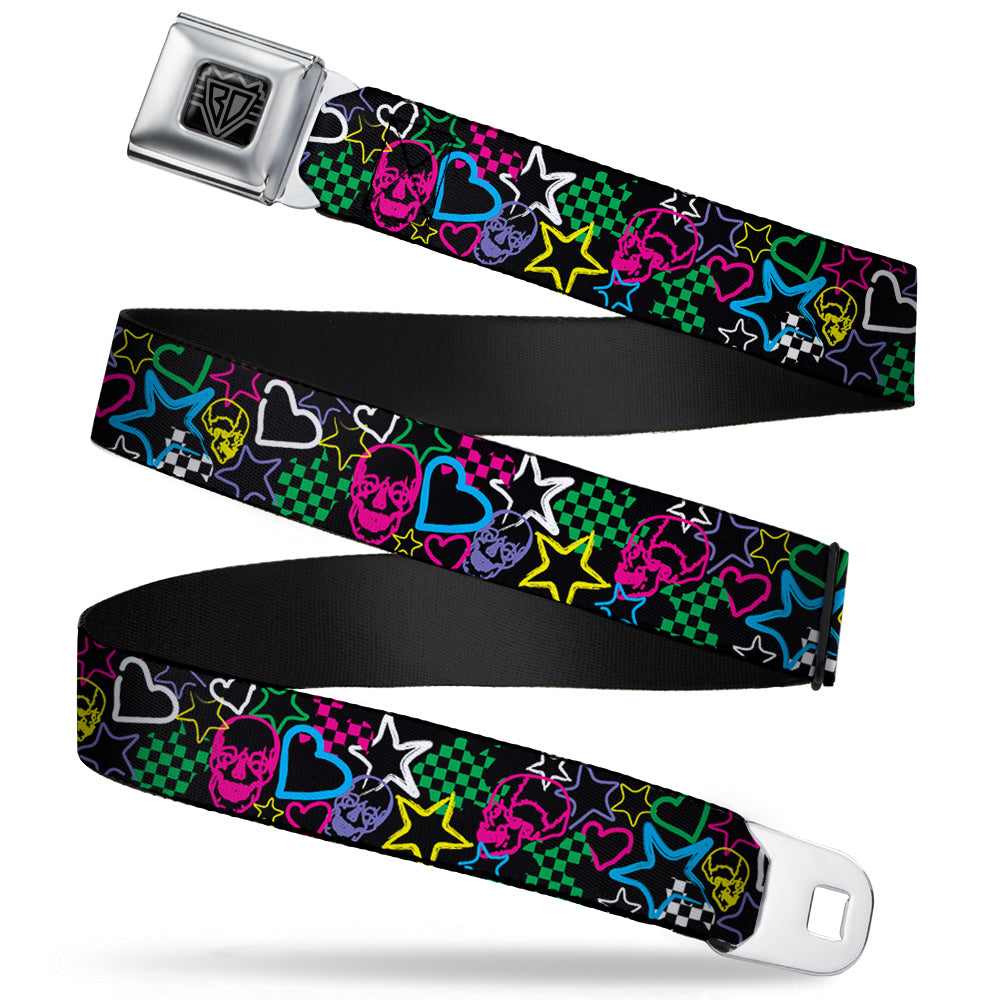 BD Wings Logo CLOSE-UP Full Color Black Silver Seatbelt Belt - Sketch Skull/Star/Heart/Checker Black/Multi Webbing Seatbelt Belts Buckle-Down