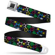 BD Wings Logo CLOSE-UP Full Color Black Silver Seatbelt Belt - Sketch Stars Black/Multi Color Webbing Seatbelt Belts Buckle-Down