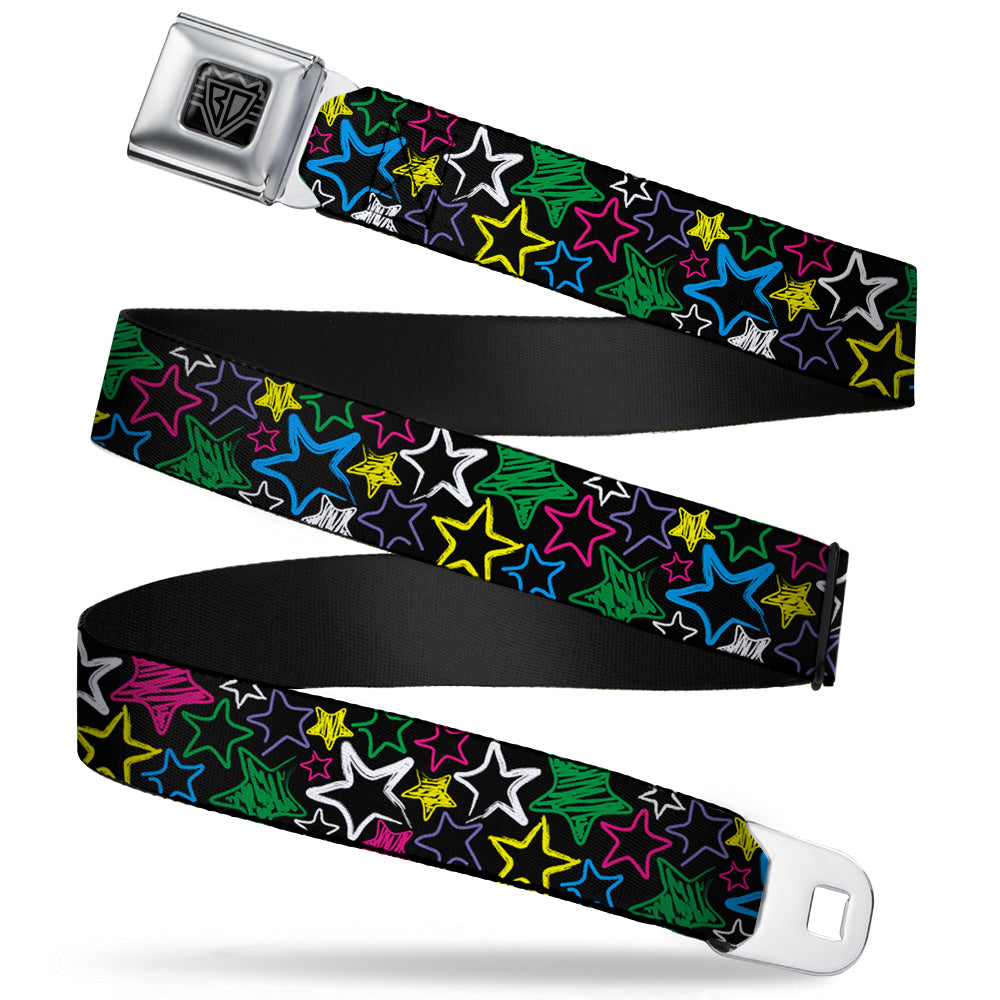 BD Wings Logo CLOSE-UP Full Color Black Silver Seatbelt Belt - Sketch Stars Black/Multi Color Webbing Seatbelt Belts Buckle-Down
