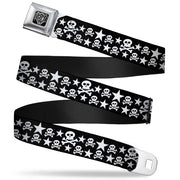 BD Wings Logo CLOSE-UP Full Color Black Silver Seatbelt Belt - Skulls & Stars Black/White Webbing Seatbelt Belts Buckle-Down