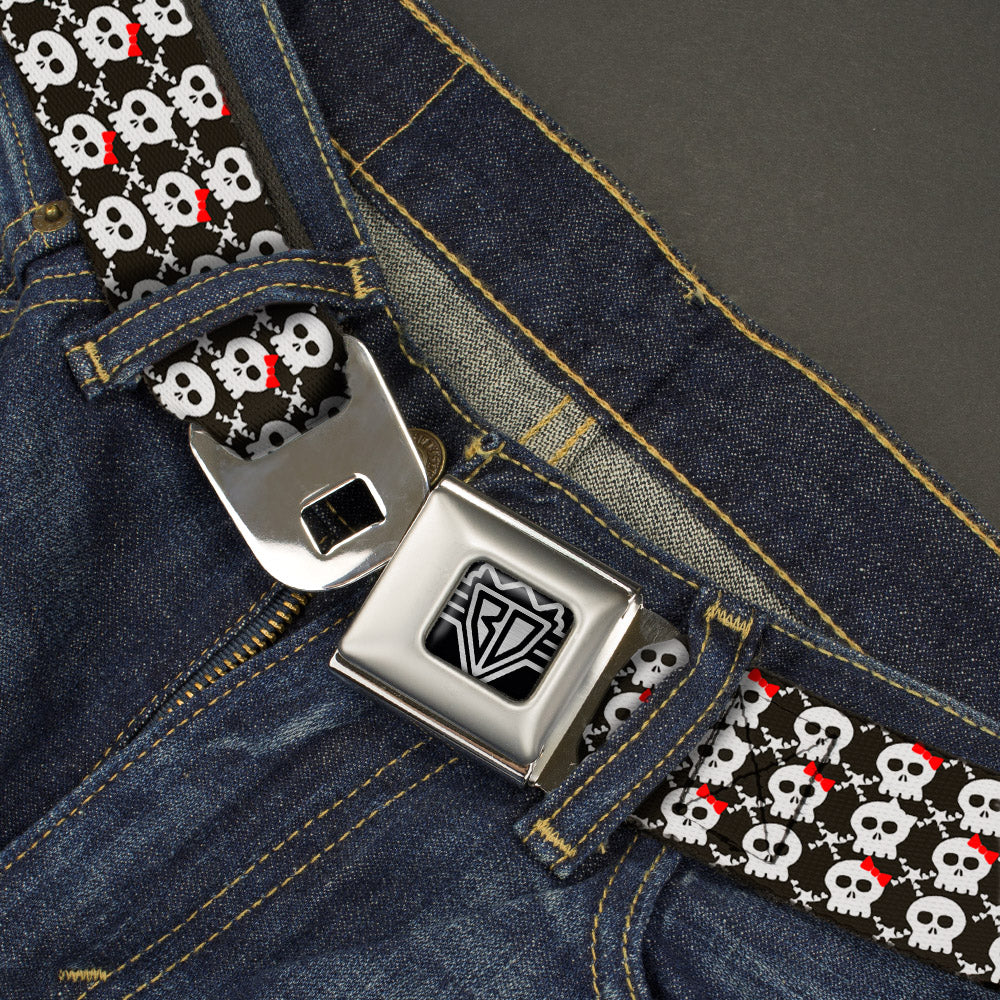 BD Wings Logo CLOSE-UP Full Color Black Silver Seatbelt Belt - Skull w/Bow Black/White/Red Webbing Seatbelt Belts Buckle-Down