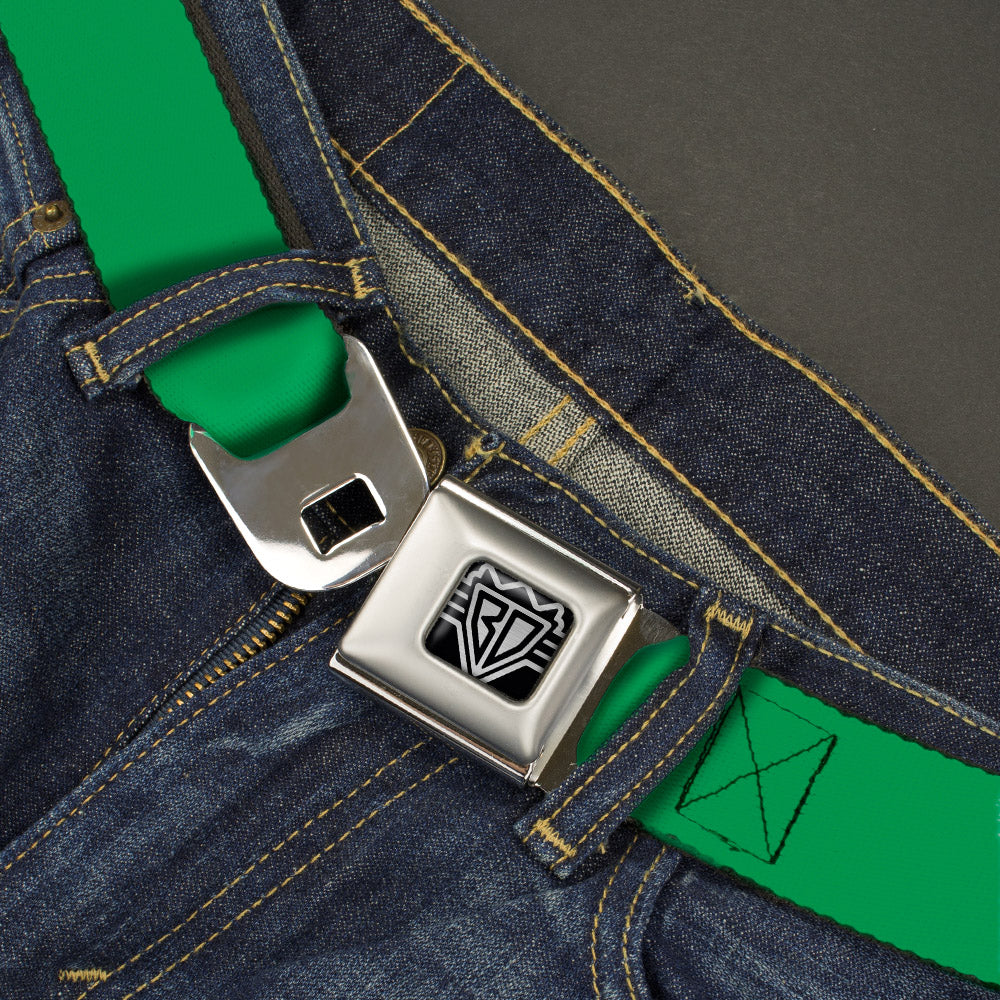 BD Wings Logo CLOSE-UP Full Color Black Silver Seatbelt Belt - St. Paddy Green Webbing Seatbelt Belts Buckle-Down