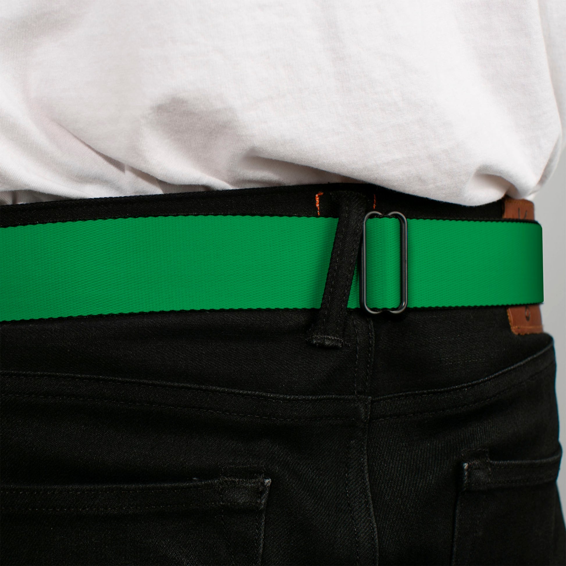 BD Wings Logo CLOSE-UP Full Color Black Silver Seatbelt Belt - St. Paddy Green Webbing Seatbelt Belts Buckle-Down