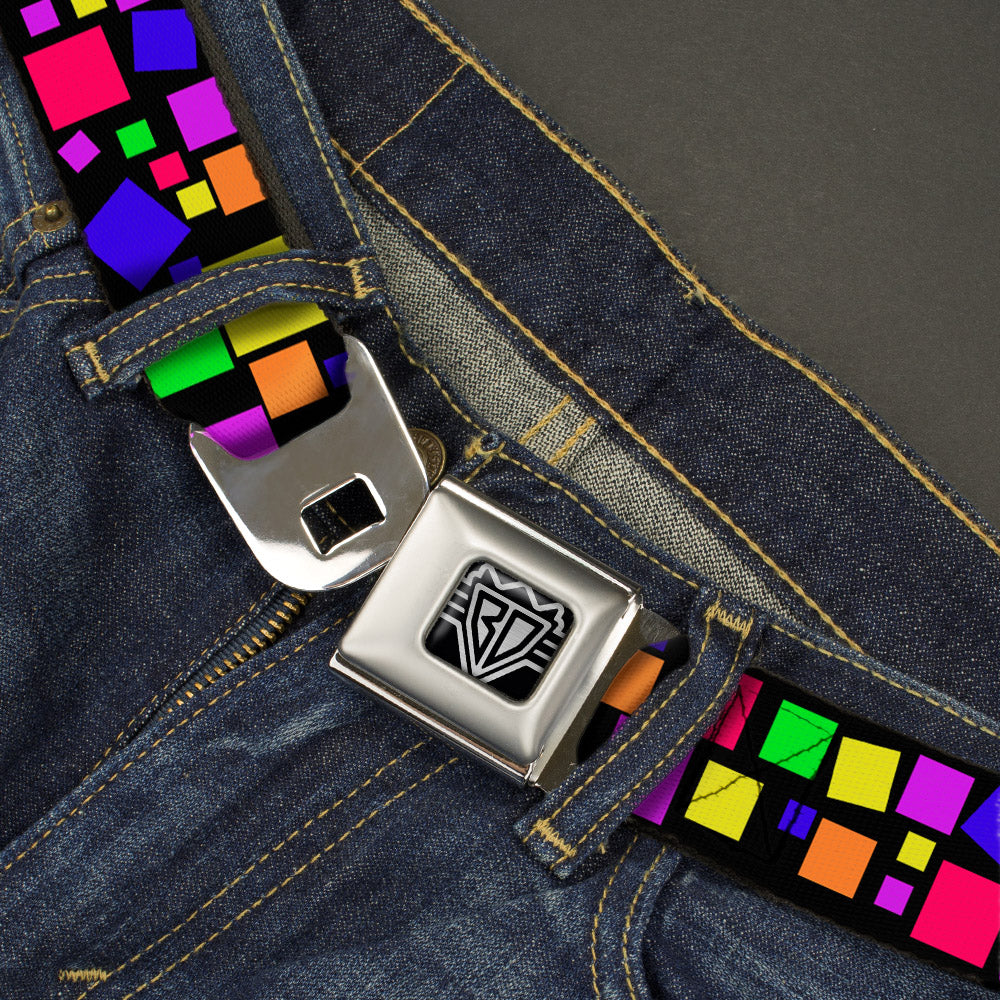 BD Wings Logo CLOSE-UP Full Color Black Silver Seatbelt Belt - Squares Black/Multi Color Webbing Seatbelt Belts Buckle-Down