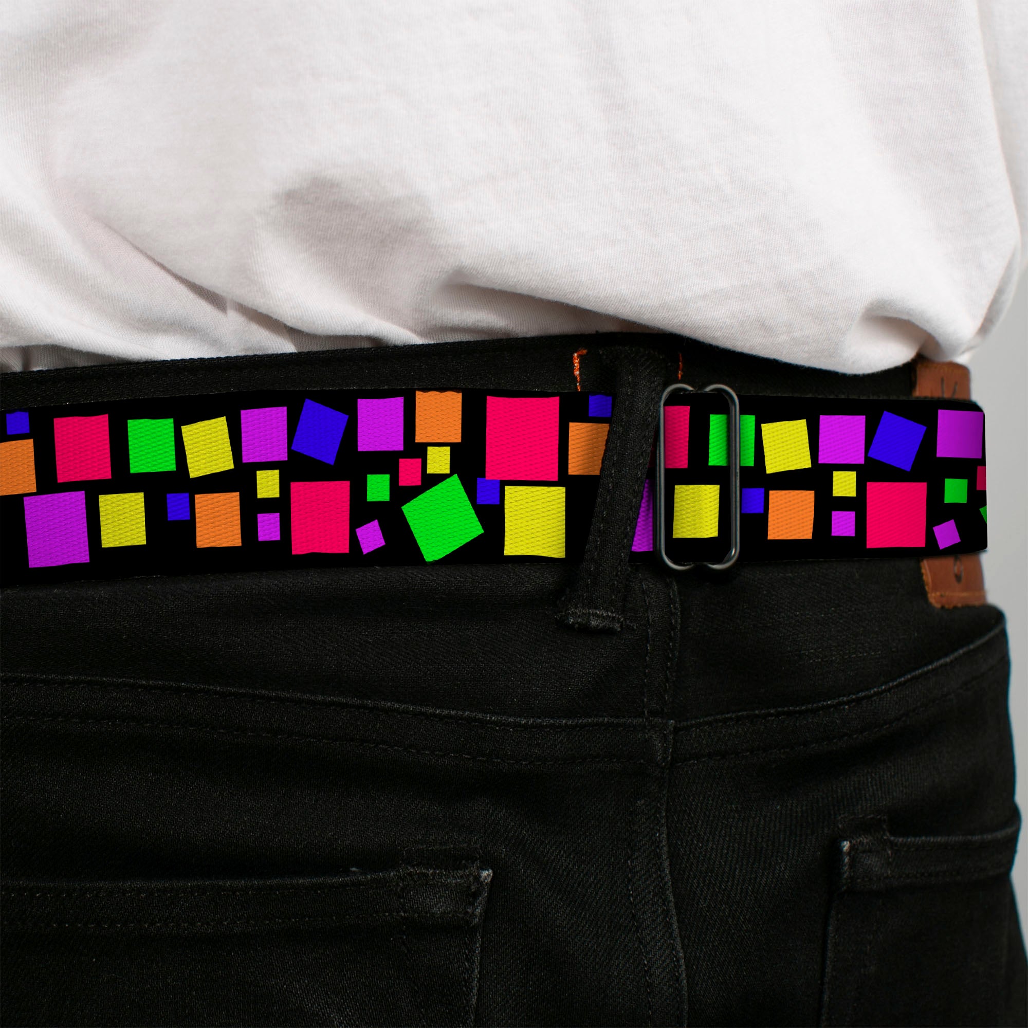 BD Wings Logo CLOSE-UP Full Color Black Silver Seatbelt Belt - Squares Black/Multi Color Webbing Seatbelt Belts Buckle-Down