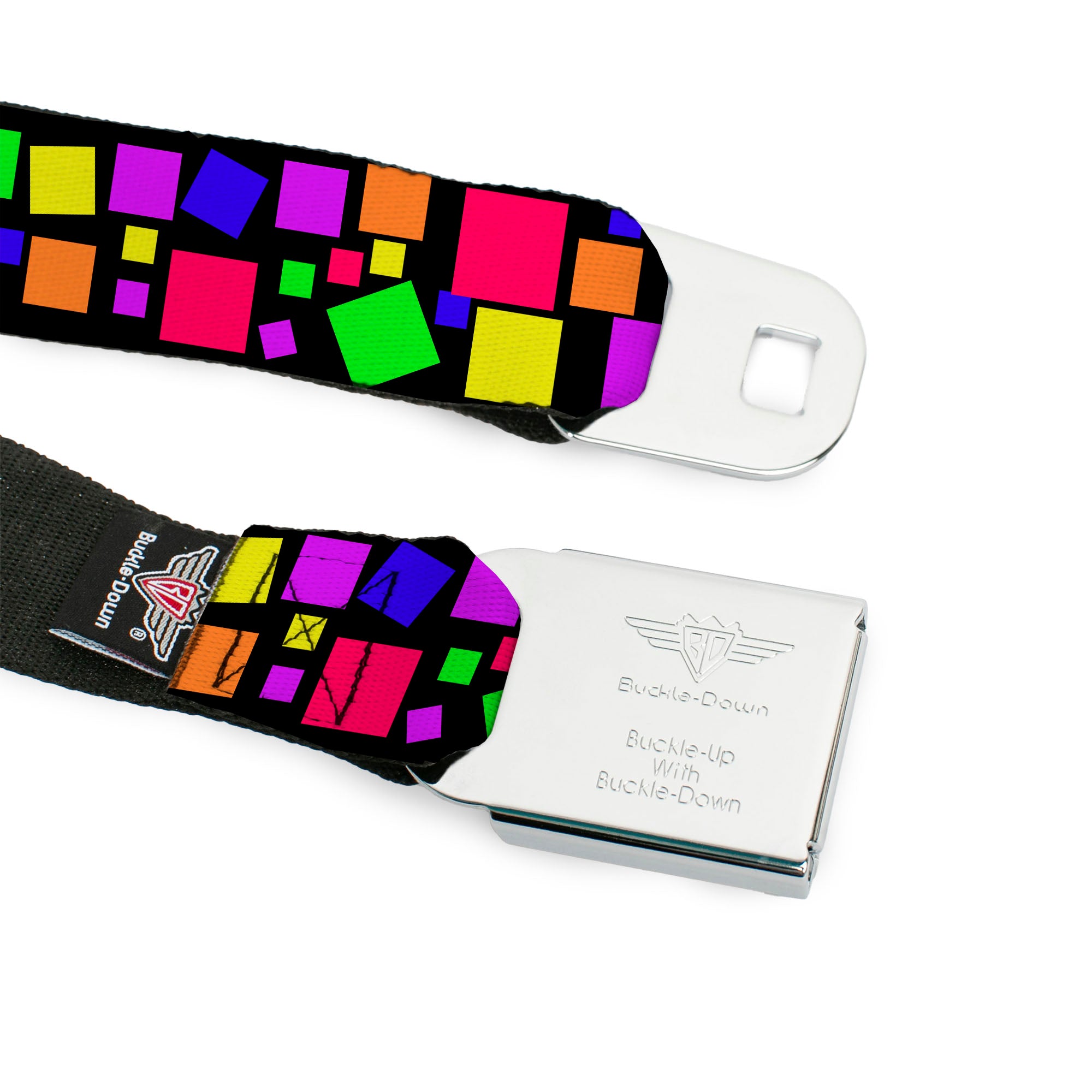 BD Wings Logo CLOSE-UP Full Color Black Silver Seatbelt Belt - Squares Black/Multi Color Webbing Seatbelt Belts Buckle-Down