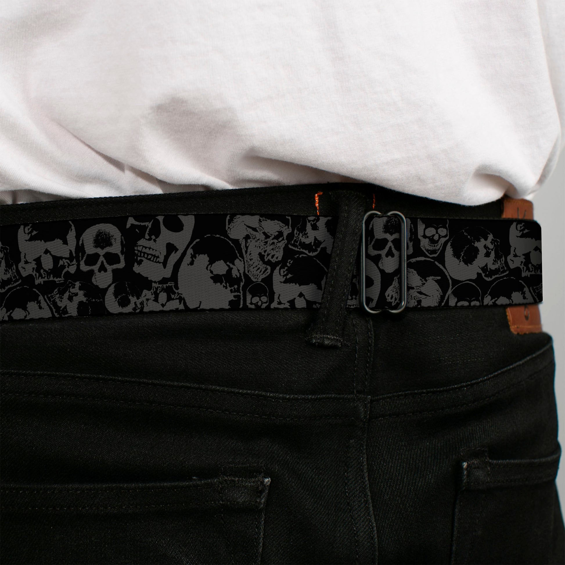 BD Wings Logo CLOSE-UP Full Color Black Silver Seatbelt Belt - Skull Pile Black/Gray Webbing Seatbelt Belts Buckle-Down
