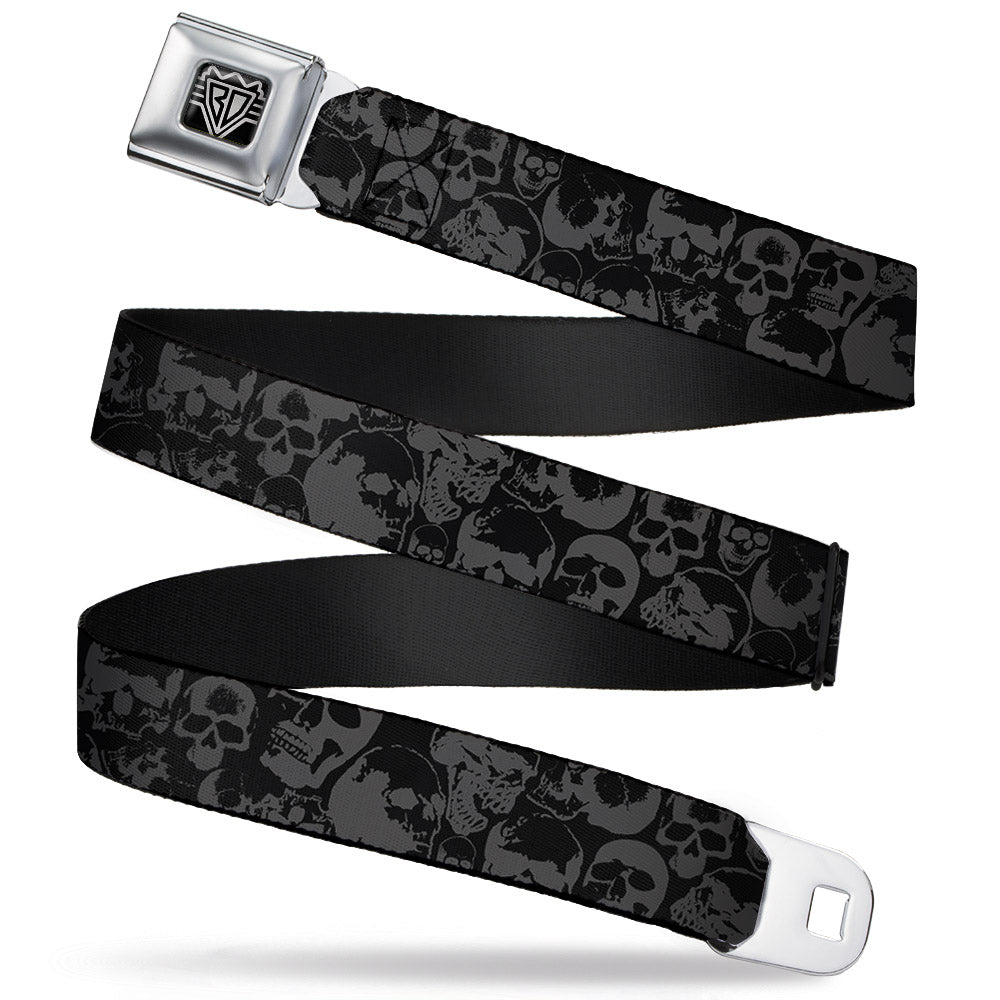BD Wings Logo CLOSE-UP Full Color Black Silver Seatbelt Belt - Skull Pile Black/Gray Webbing Seatbelt Belts Buckle-Down
